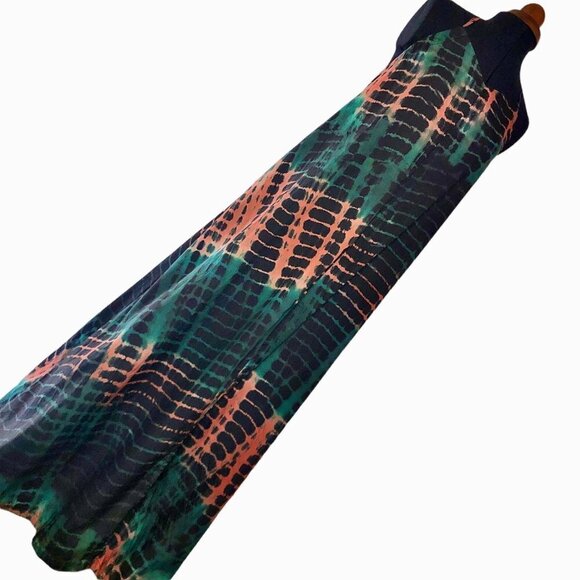 Boho Tie Dye Maxi Dress SzS Green/Rust - Picture 1 of 10